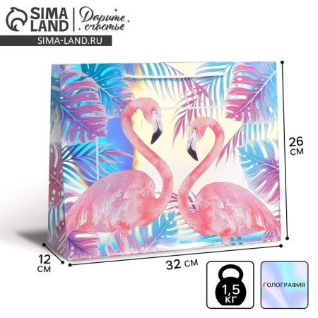Gift holographic package, packaging, Flamingo, 32 x 26 x 12 cm