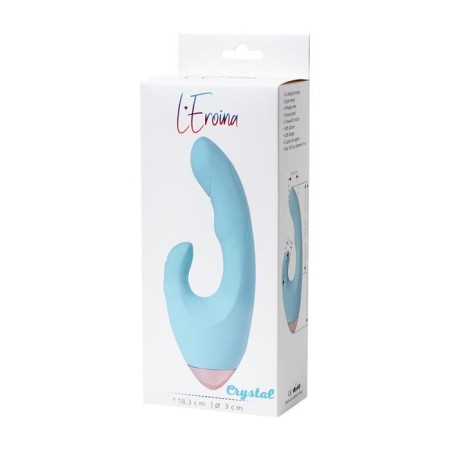 Vibrator with clitoral stimulant L’Eroina by Toyfa Crystal, silicone, blue color, 18.3 cm-5