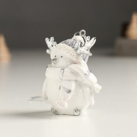 Souvenir Polystone Suspension "White chick in a hat with horns and a knitted scarf" 4.5x4.5x5.5 cm 94988-3