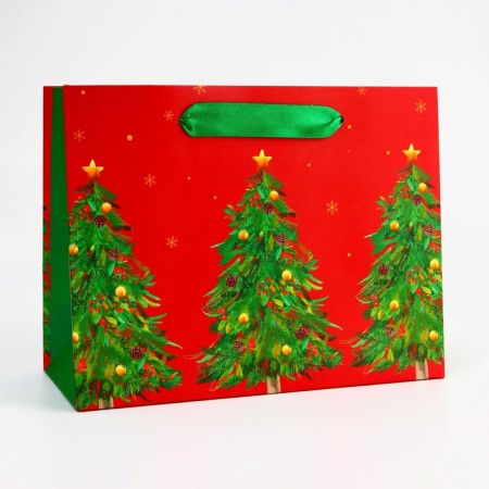 Package Gift New Year Laminated "Christmas trees", 23 x 17.8 x 9.8 cm.