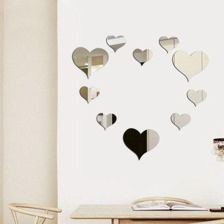 Interior stickers "hearts", mirror, decor on the wall, set 10 pcs, 14 x 15, 9 x 10 cm