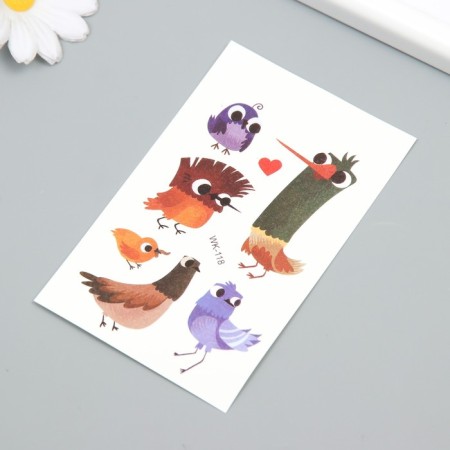 Tattoo on the body color "Funny birds" 7.5x11 cm-1