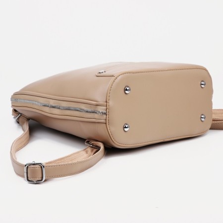 A backpack with a zipper, 2 outer pockets, beige color-2