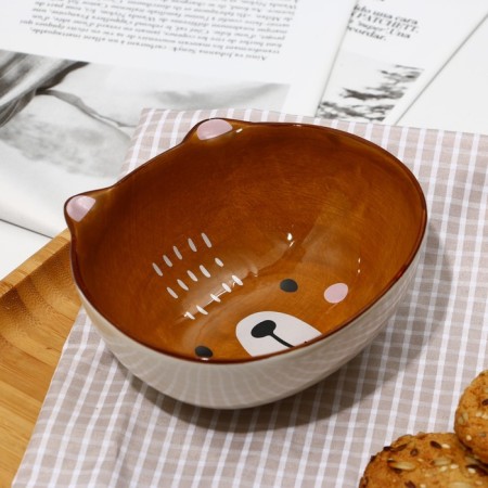 Deep plate ceramic "Bear", 13 x 11 x 5.5 cm, 300 ml, brown color-1
