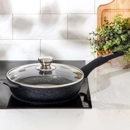 Granite Star pan, d = 24 cm, glass cover, anti -stick coating, black color-5