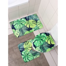 A set of rugs for the bathroom and toilet of the Dilan “Blue Leaves”, 3 pcs: 41 × 45, 40 × 50, 45 × 75 cm