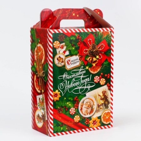 New Year. Gift box New Year's emerald vintage 18.5 x 10 x 30.5 cm.-1