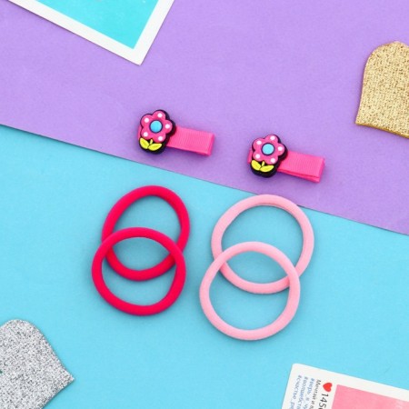 Hair Set "Baby" (4 elastic bands, 2 clamps 3.5 cm) Flower, pink-1