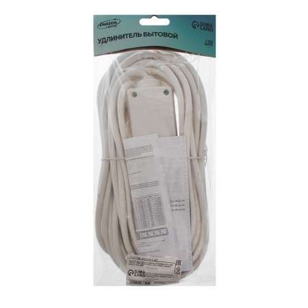 Extension cord Luazon Lighting, 3 sockets, 10 m, 6 A, 1300 W, 3x0.75 mm2, s/k, with off., B-6
