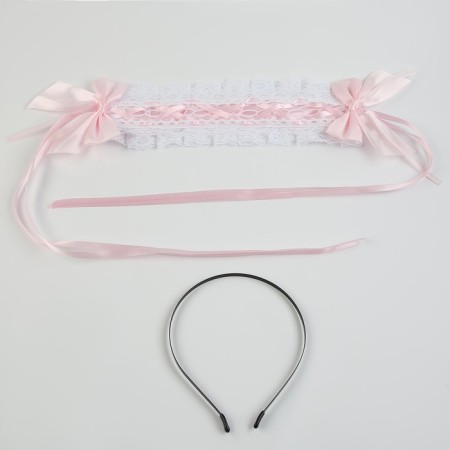 Carnival bandage "Lolita", pink color with white braid-2