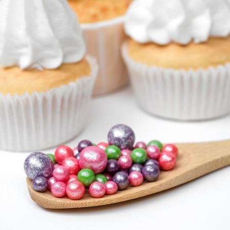 Sprinking confectionery "pearls" of rice grain in color glaze, green, red, raspberry, sirens, 50 g-1
