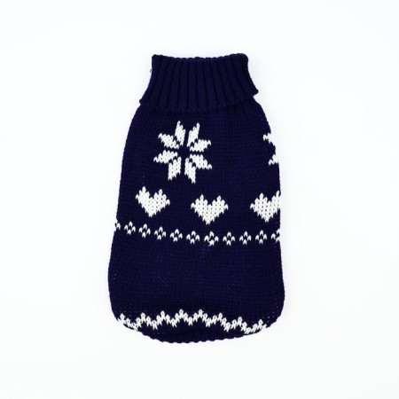 Clothing for dogs. Knitted sweater with "New Year" ornament, blue, size S-6