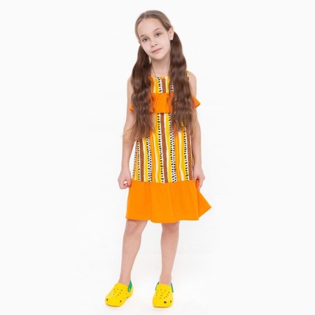 Sarafan for the girl, the color is light beige/orange, height 116 cm-2