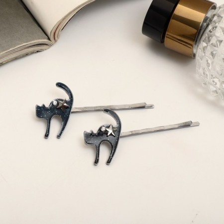 Invisible hair "cat with a star" (set 2 pcs) 6 cm