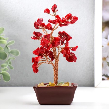 Bonsai souvenir 60 stones "Cash tree with rubies" 13x7x5 cm