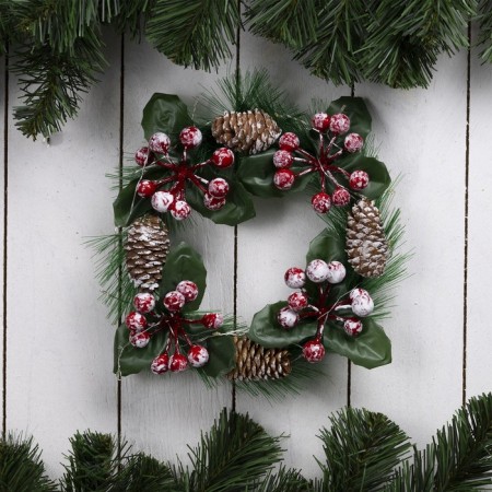LED figure “Wreath with cones and berries” 20 cm, plastic, batteries CR2032x2 (not complete), glow warm white-1