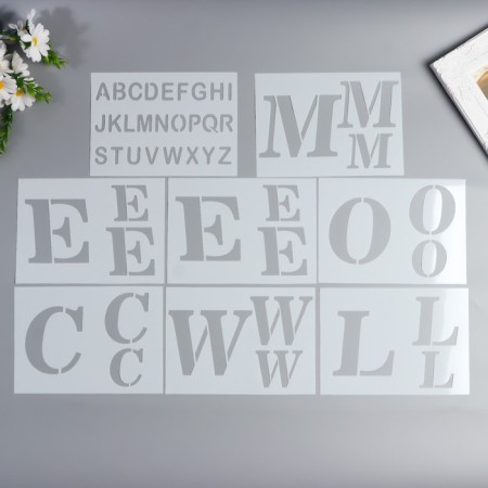 Stencil plastic "Welcome. Alphabet" set of 8 pcs 17.8x20.3 cm-1