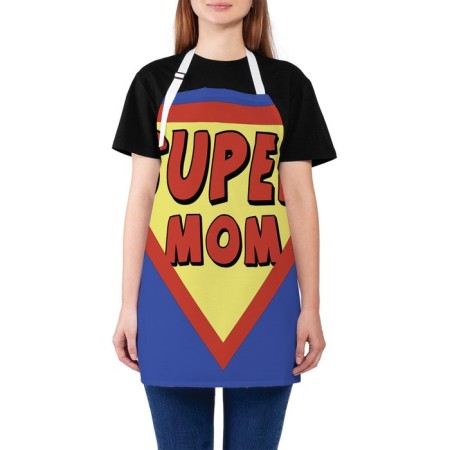 Apron of a kitchen with a “super mother” photo print, adjustable, size OS
