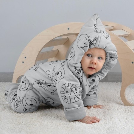 Kinderlitto children's jumpsuit “New friends. Beasts on gray ", height 68-74 cm-7