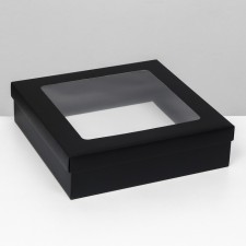 The box is folding, the lid is, black, with a window 30 x 30 x 8 cm
