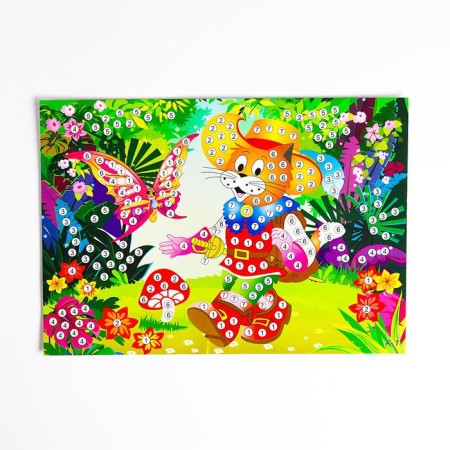 Application with round rhinestones and EVA "Cat in boots"-1
