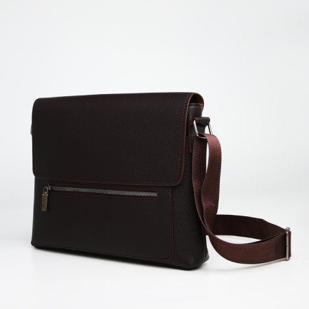 Male business bag, textura, long belt, brown color-2