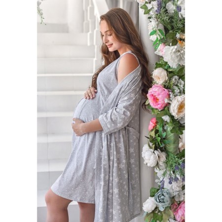 Female set (shirt/robe) for pregnant women, the color is light gray, size 52-1