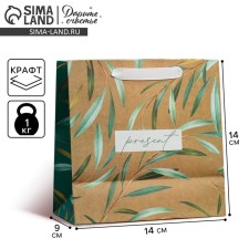 Square gift crap package, packaging, Present, 14 x 14 x 9 cm