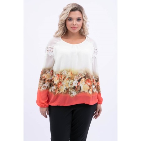 Female blouse, size 52, white color, coral