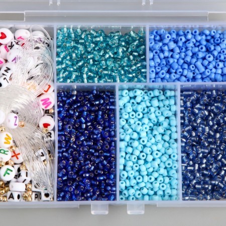 Glass 8/0 in the box "Blue" beads + thread 0.8 mm 5 m 12x8.4x2.2 cm-1