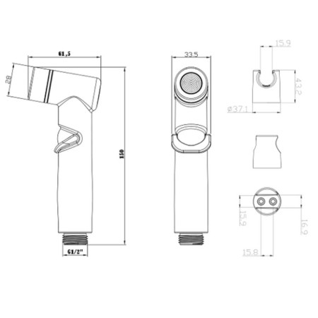 A set for the hygienic shower Lemark LM8088GM, a watering can, holder, hose, wall, graphite-1