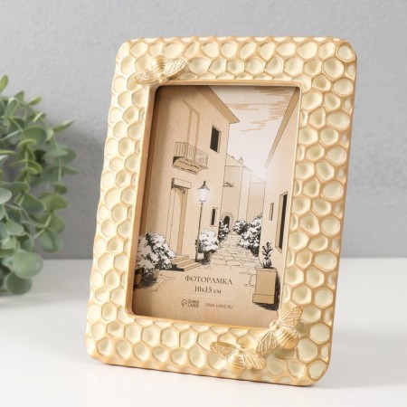 Photo frame Polystone 10x15 cm "Bee and honeycomb" White with gold 15x2.2x20 cm-1