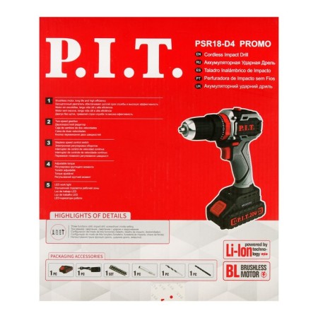 Drill-shuruvret P.I.T. PSR18-D4 Promo, Brightless, shock, 20 V, 1.5 Ah, Li-Lon, 40 Nm-7