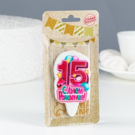 Candle for cake the number "Happy birthday" "15" Pink, 6.5 cm-1