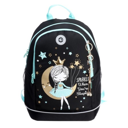 School backpack, 38 x 28 x 18 cm, Grizzly, ergonomic back, + keychain, black-2