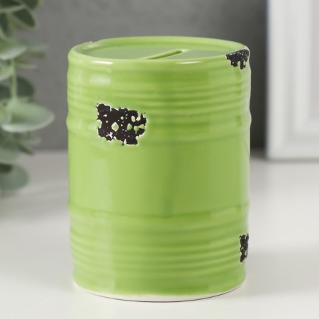 Piggy bank Ceramics "Green barrel" 6.5x6.5x9 cm-1