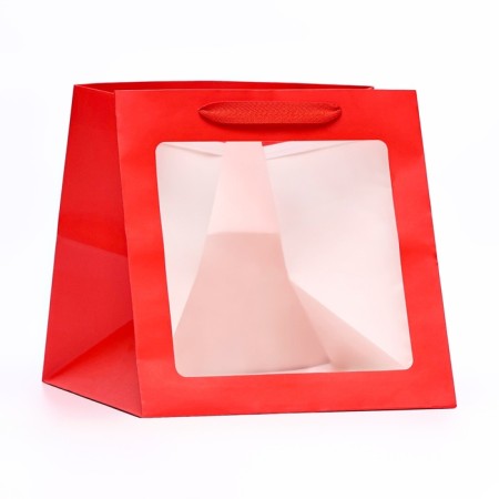 Crafts with a square bottom and window, 25 x 25 x 25 cm, red-1