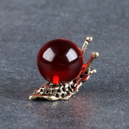 Square "Snail", brass, amber resin, 2.8x1.5x3.1 cm-1