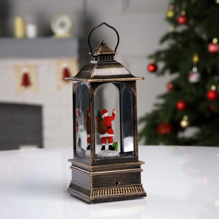 LED figure “Lantern with Santa Claus” 7.8 × 19.5 × 7.8 cm, plastic, AAX3 batteries (not complete), USB, glow warm white-2