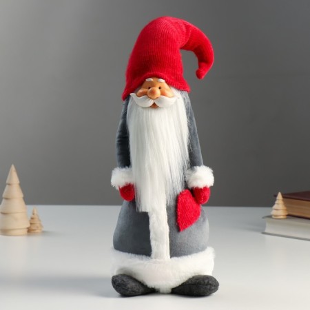 Interior doll "Grandfather Frost in gray coat and red chap-step" 55x15x16 cm