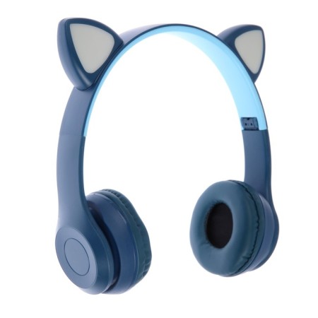 P47M headphones, wireless, full -size, BT, Microsd, microphone, AUX, with ears, blue