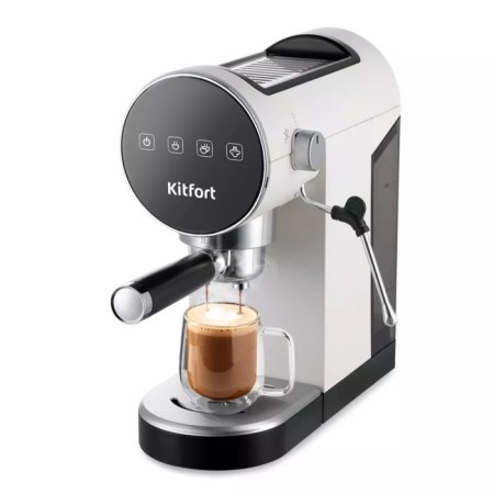 Coffee machine KitFort KT-7226, Rozhkova, 1360 watts, 0.9 l, cappuccino, white-black