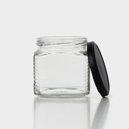 A set of glass cans with a black lid and label, TO-82, 0.39 L, 6 pcs-4