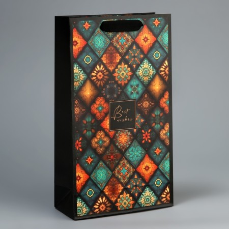 Gift package for two bottles, packaging, "Best Wishes", 35 x 20 x 9 cm-1