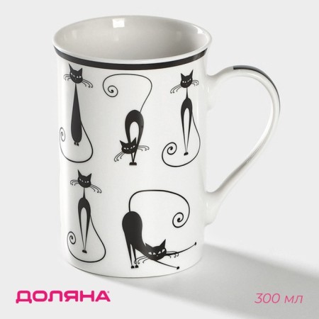 Porcelain share mug "Black Cat", 300 ml, white color