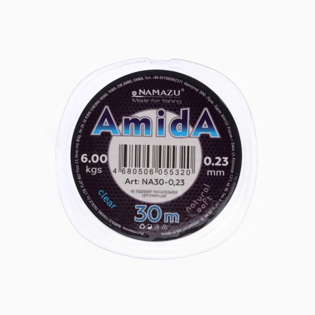Namazu Amida fishing line, diameter 0.23 mm, test 6 kg, 30 m, transparent, 1 pc.