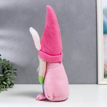 Interior doll "Dwarf in a hat with bunny ears, with a bag" Pink 40x14 cm-3