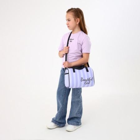 Sports bag with lightning, 2 external pockets, a long belt, lilac/white color-7
