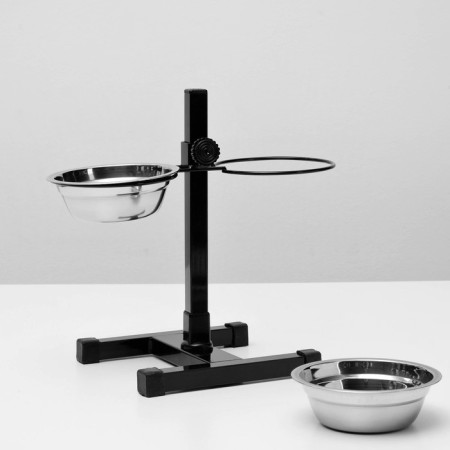 Stand with bowls, 2 x 350 ml, height 30 cm, collapsible, black-4