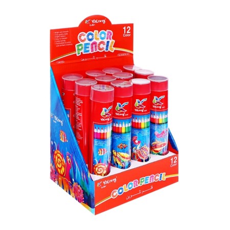Pencils 12 colors, in a tube metal, triangular, wooden, sea inhabitants, mix-9